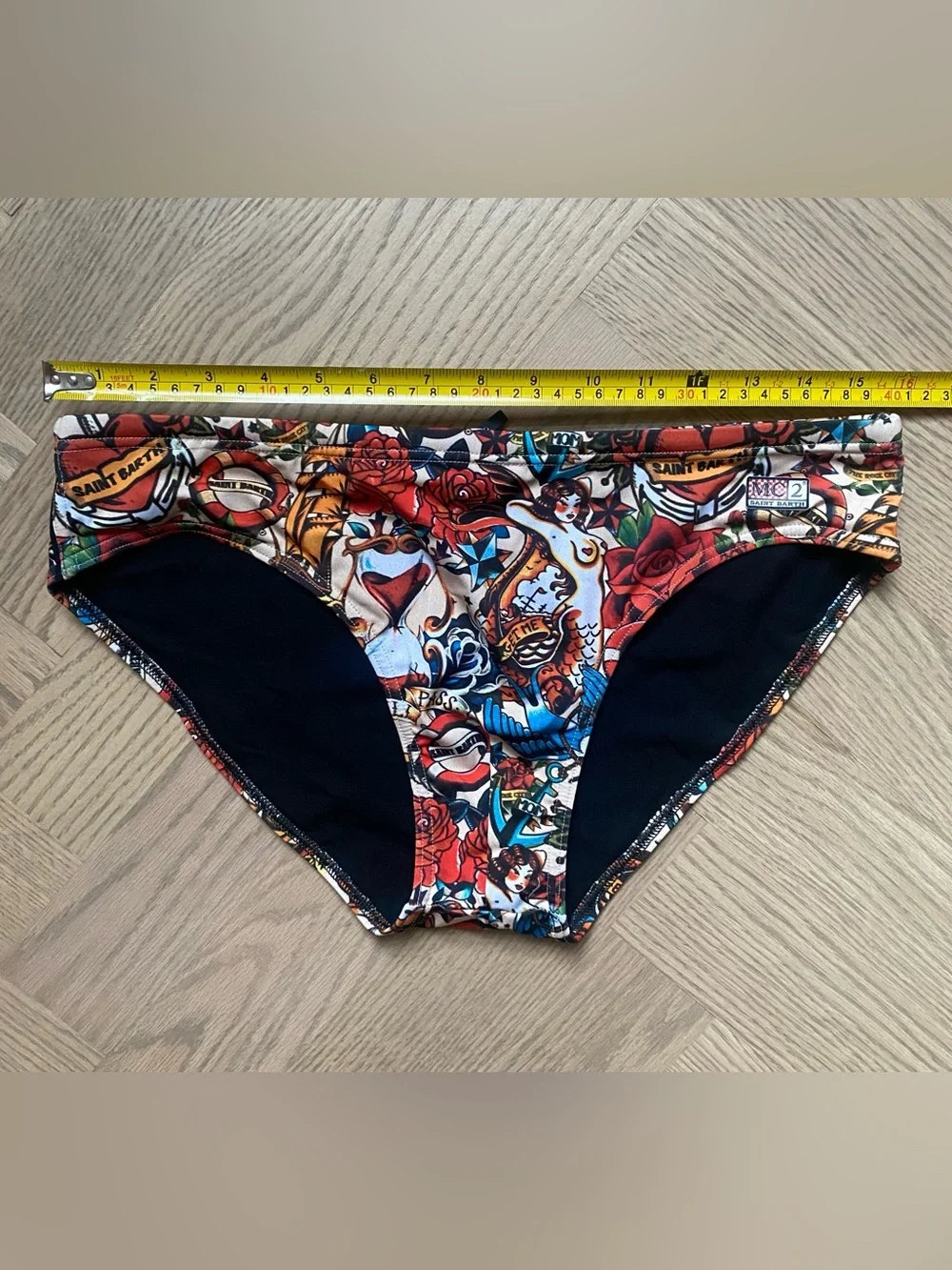 MC2 Saint Barth Mens Tattoo-Print Swim Briefs in Black and Multi